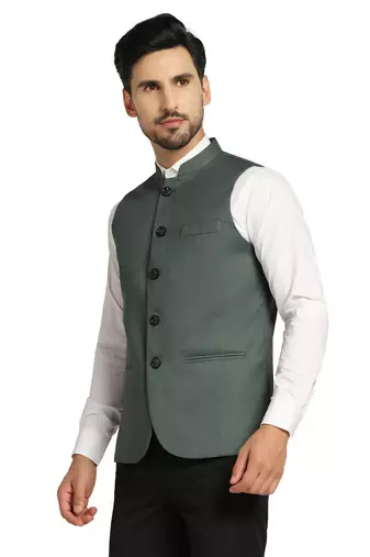 men green solids nehru jacket