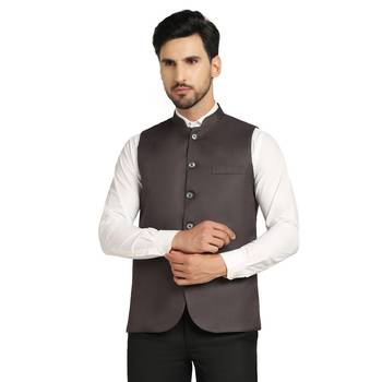 men grey solid nehru jacket 1