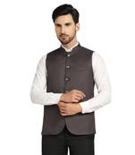 men grey solid nehru jacket