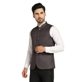 men grey solid nehru jacket 2