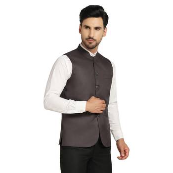 men grey solid nehru jacket 3
