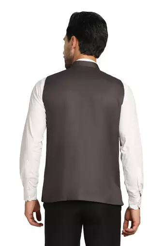 men grey solid nehru jacket