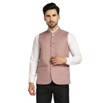 men pink solid nehru jacket 1