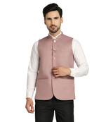 men pink solid nehru jacket