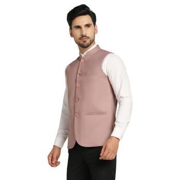 men pink solid nehru jacket 2