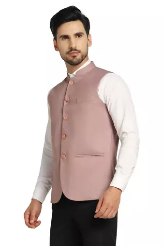 men pink solid nehru jacket