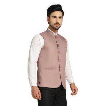 men pink solid nehru jacket 3