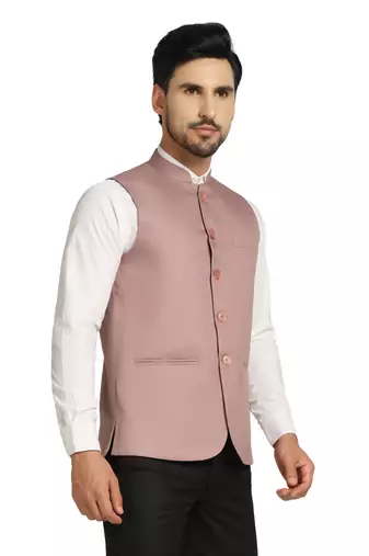 men pink solid nehru jacket