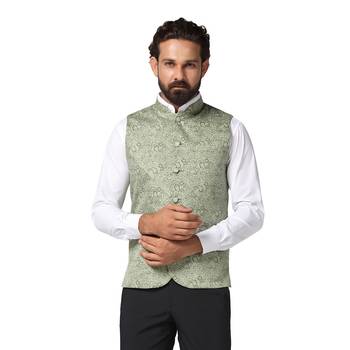 men green printed nehru jacket 1