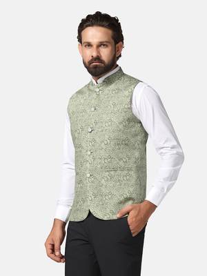 men green printed nehru jacket 2