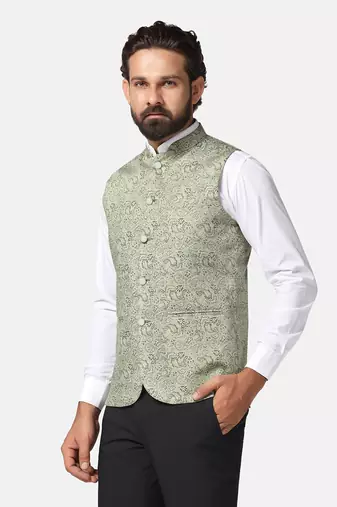 men green printed nehru jacket
