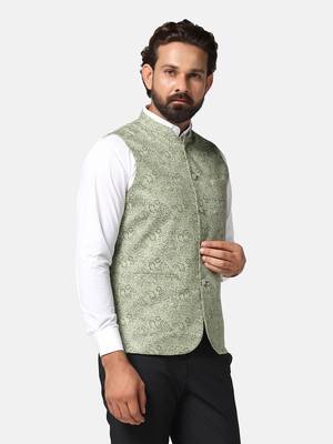 men green printed nehru jacket 3