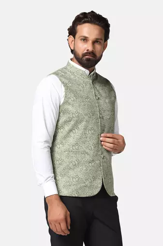 men green printed nehru jacket