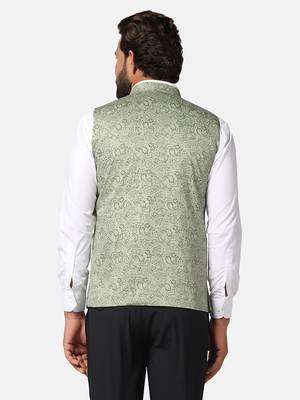 men green printed nehru jacket 4