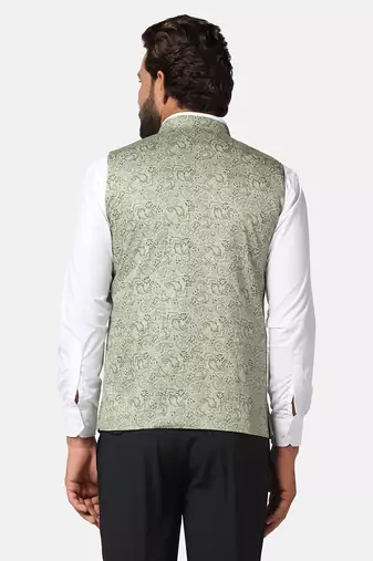 men green printed nehru jacket