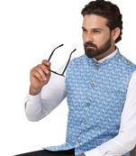 men blue printed nehru jacket