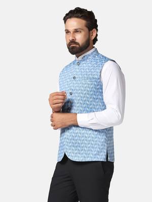 men blue printed nehru jacket 2