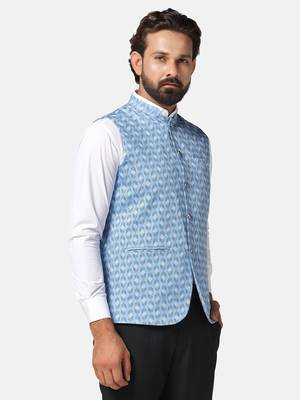 men blue printed nehru jacket 3