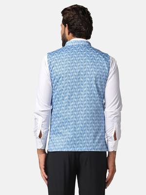 men blue printed nehru jacket 4