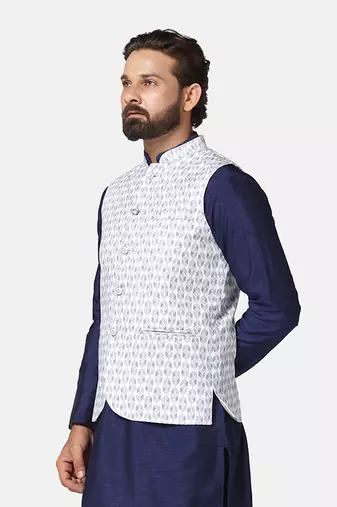 men white printed nehru jacket