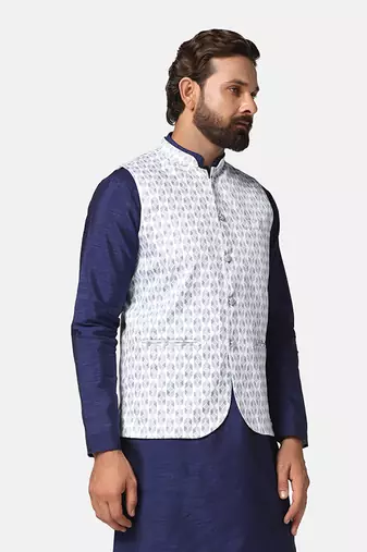men white printed nehru jacket