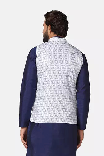 men white printed nehru jacket