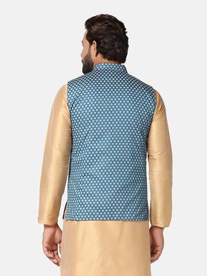 men blue printed nehru jacket 4