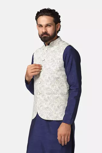 men white printed nehru jacket
