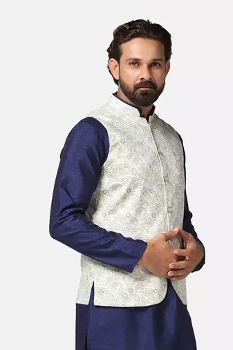 men white printed nehru jacket