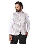 men pink printed nehru jacket