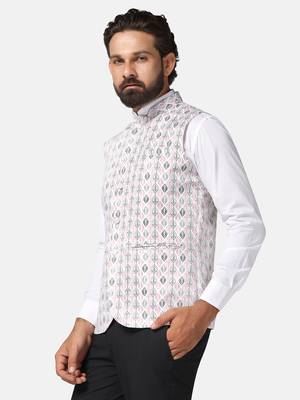 men pink printed nehru jacket 2
