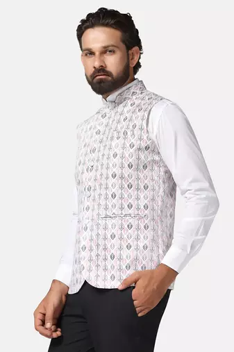 men pink printed nehru jacket