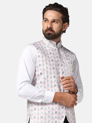 men pink printed nehru jacket 3