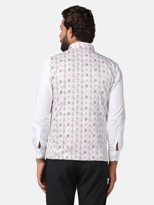 men pink printed nehru jacket 4