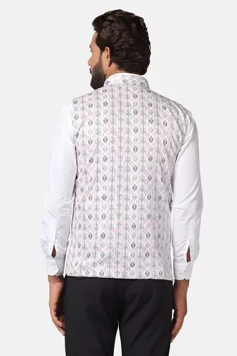 men pink printed nehru jacket