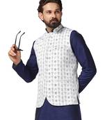 men green cotton printed nehru jacket