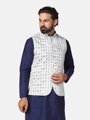 men green cotton printed nehru jacket 3