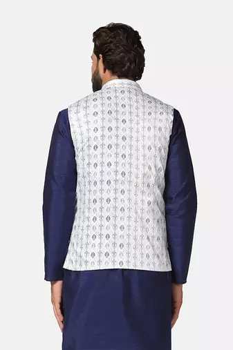 men green cotton printed nehru jacket