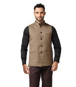 men brown check nehru jacket