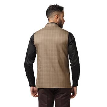 men brown check nehru jacket 4
