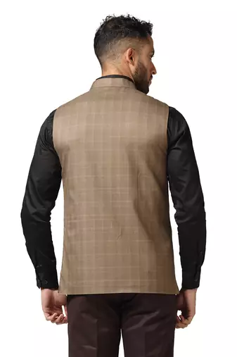 men brown check nehru jacket