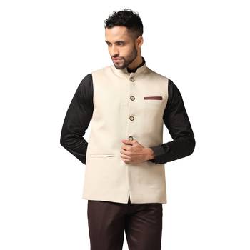 men beige solid nehru jacket 1
