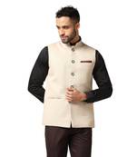 men beige solid nehru jacket