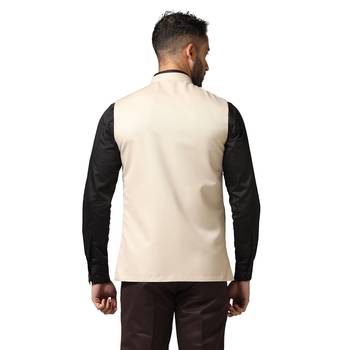 men beige solid nehru jacket 4