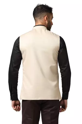 men beige solid nehru jacket