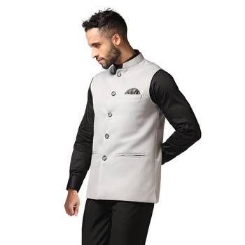 men light grey solid  nehru jacket 2