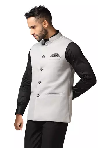 men light grey solid  nehru jacket