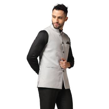men light grey solid  nehru jacket 3