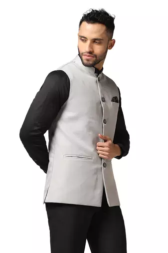 men light grey solid  nehru jacket