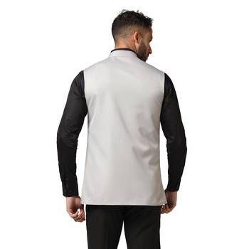 men light grey solid  nehru jacket 4